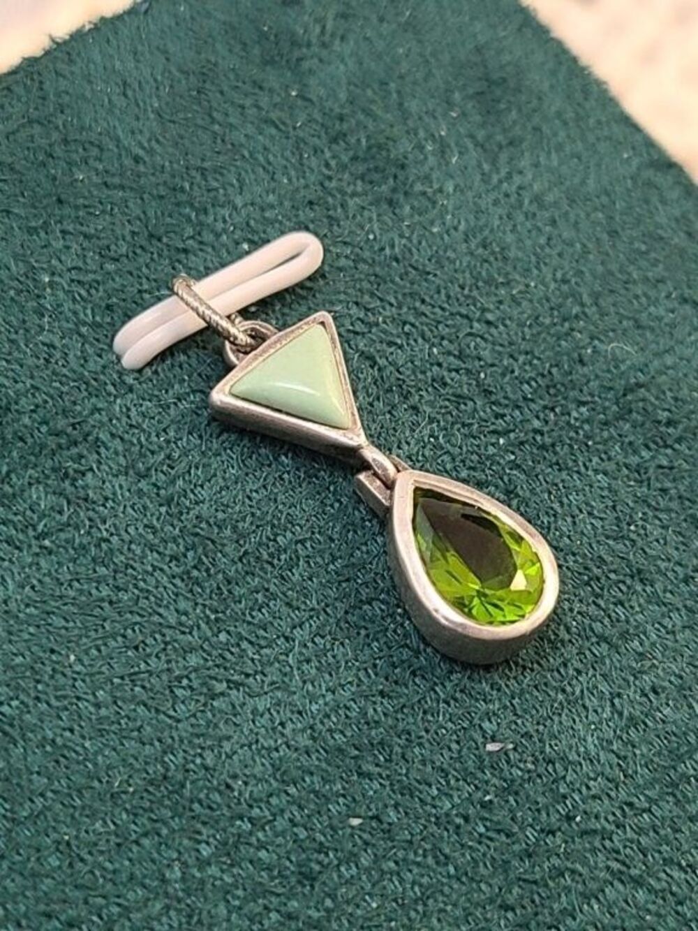 Vintage Barse 925 Sterling Silver Peridot Variscite Dangle Pendant Teardrop